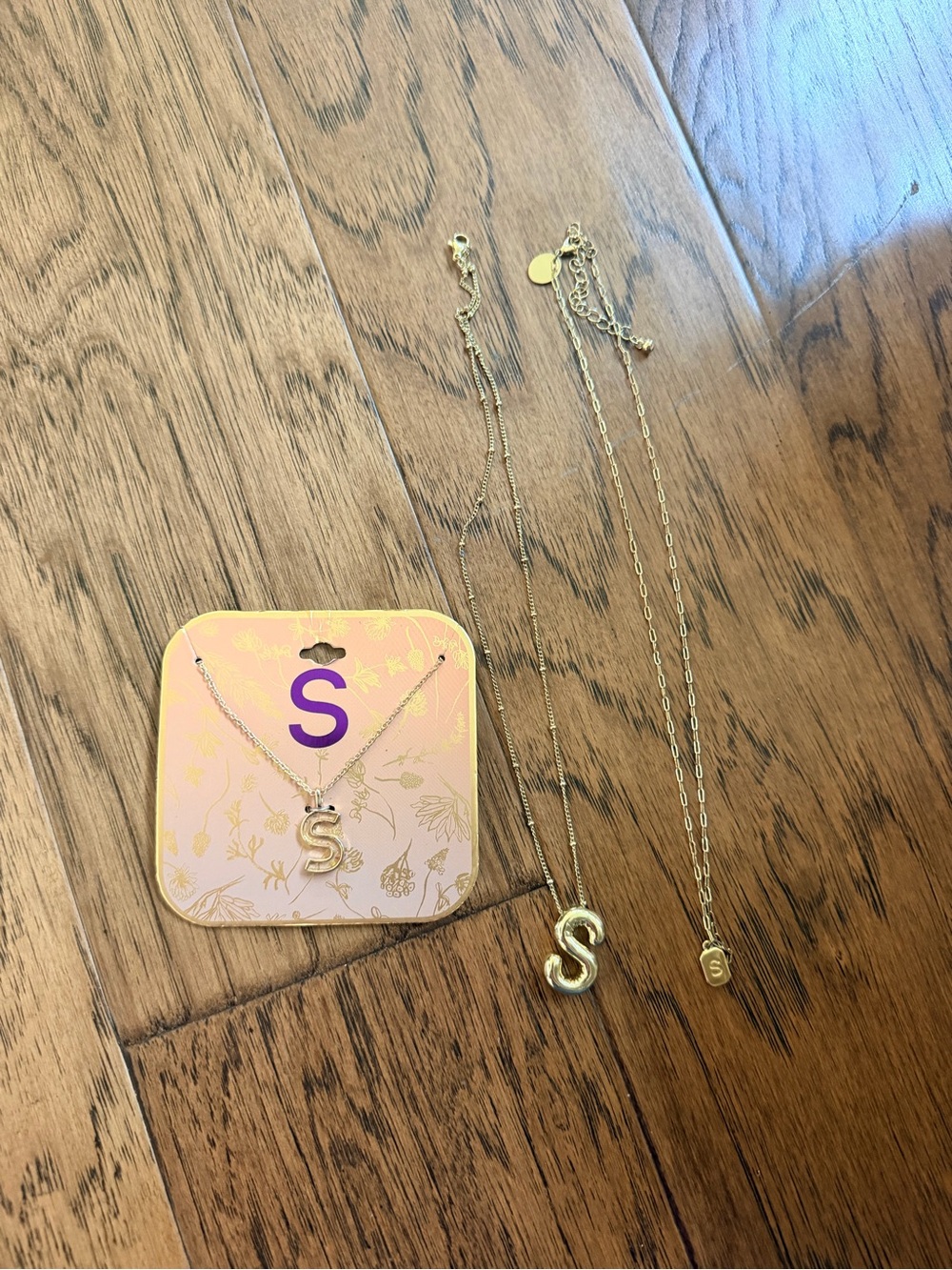 Set of 3 Gold Tone Initial S Pendant Necklaces